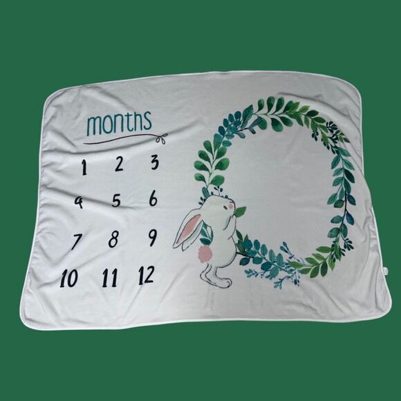 Unisex Baby Milestone Bunny Blanket Infant Growth 4x3 Chart - Picture 1 of 4